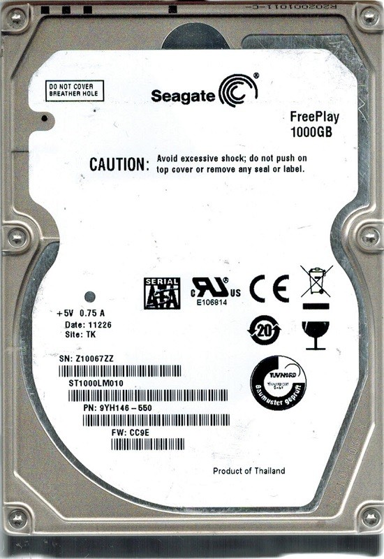 Seagate ST1000LM010 P/N: 9YH146-550 F/W: CC9E 1TB TK FreePlay