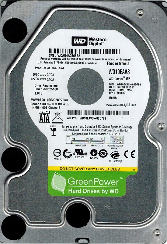 Western Digital WD10EAVS-00D7B1 1TB DCM: HHRNHT2MA