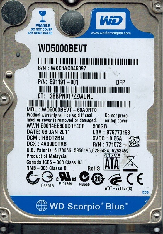Western Digital WD5000BEVT-60A0RT0 500GB DCM: HBOT2BN