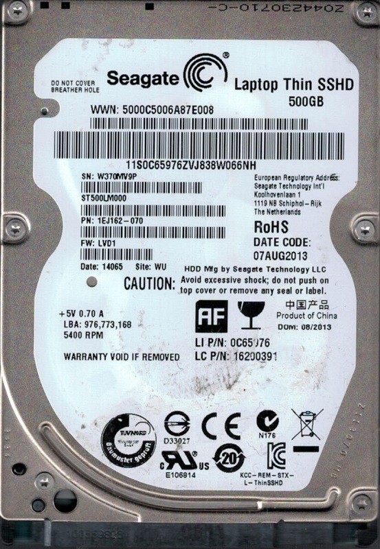 Seagate ST500LM000 SSD Hybrid P/N: 1EJ162-070 F/W: LVD1 WU W37