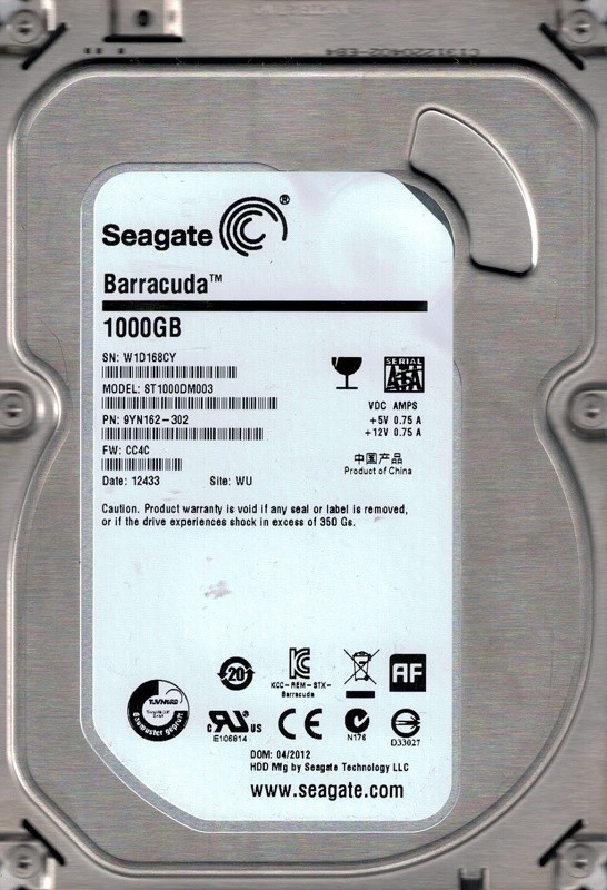 ST1000DM003 P/N: 9YN162-302 F/W: CC4C WU Seagate 1TB