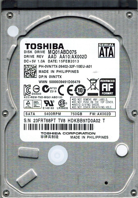 Toshiba MQ01ABD075 750GB AAD AA10/AX002D PHILIPPINES