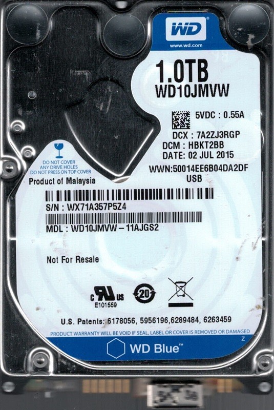Western Digital WD10JMVW-11AJGS2 DCM: HBKT2BB WX71A 1TB