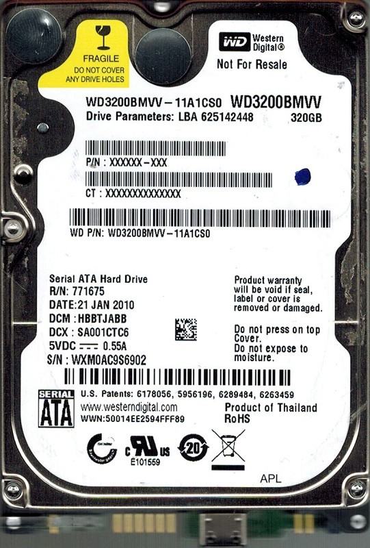 Western Digital WD3200BMVV-11A1CS0 DCM: HBBTJABB 320GB