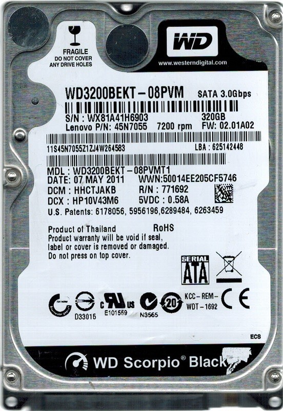 Western Digital WD3200BEKT-08PVMT1 320GB DCM: HHCTJAKB