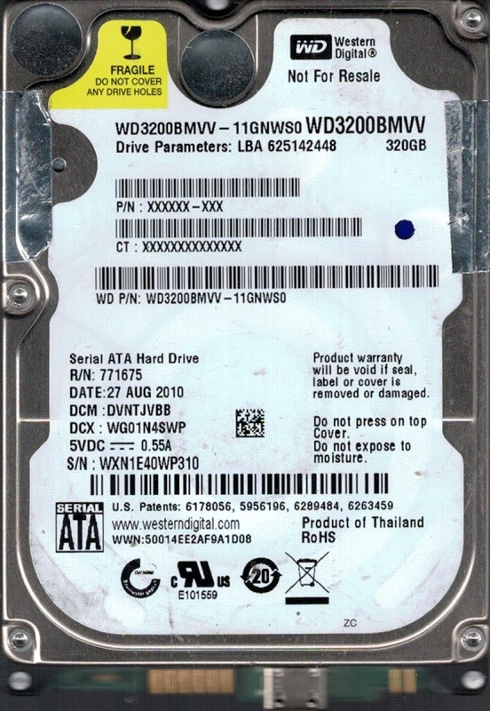Western Digital WD3200BMVV-11GNWS0 DCM: DVNTJVBB 320GB