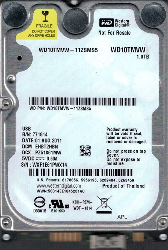 Western Digital WD10TMVW-11ZSMS5 DCM: EHBT2HBN USB 3.0 1TB