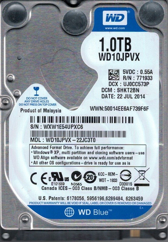 WD10JPVX-22JC3T0 DCM: SHKT2BN WXW1E Western Digital 1TB