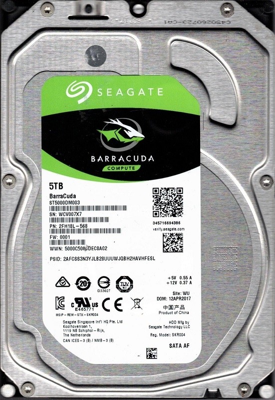 ST5000DM003 P/N: 2FH18L-568 F/W: 0001 WU WCV Seagate 5TB