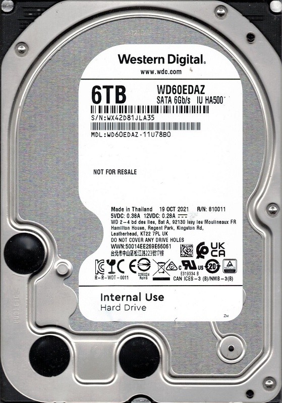 WD60EDAZ-11U78B0 WX42D OCT 2021 Thailand Western Digital 6TB