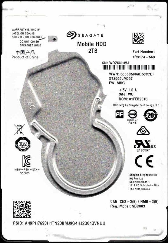 ST2000LM007 P/N: 1R8174-568 F/W: SBK2 WU WDZC FEB 2018 2TB Seagate
