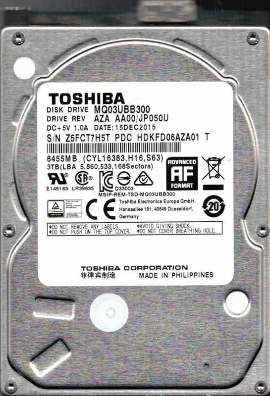 MQ03UBB300 AZA AA00/JP050U HDKFD06AZA01 T DEC 2015 Philippines Toshiba 3TB