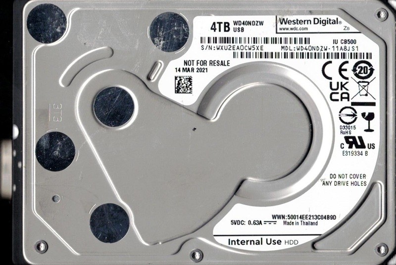 WD40NDZW-11A8JS1 USB 3.0 WXU2E MAR 2021 Thailand 4TB Western Digital