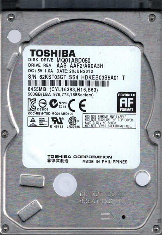 Toshiba MQ01ABD050 AAS AAF2/AX0A3H PHILIPPINES 500GB