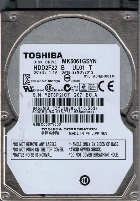 Toshiba MK5061GSYN HDD2F22 B UL01 T 500GB PHILIPPINES