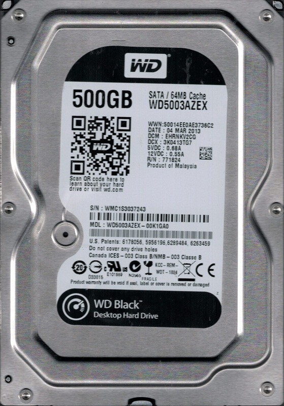 Western Digital WD5003AZEX-00K1GA0 DCM: EHRNKV2CG 500GB