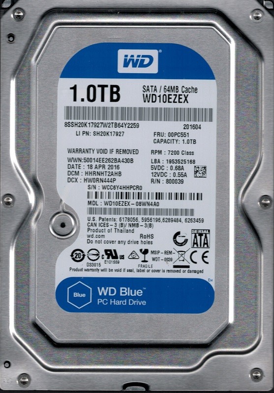WD10EZEX-08WN4A0 DCM: HHRNHT2AHB WCC6Y Western Digital 1TB