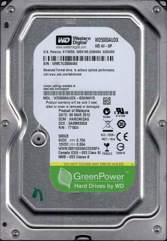 Western Digital WD5000AUDX-63WNHY0 500GB DCM: HARCNV2AG