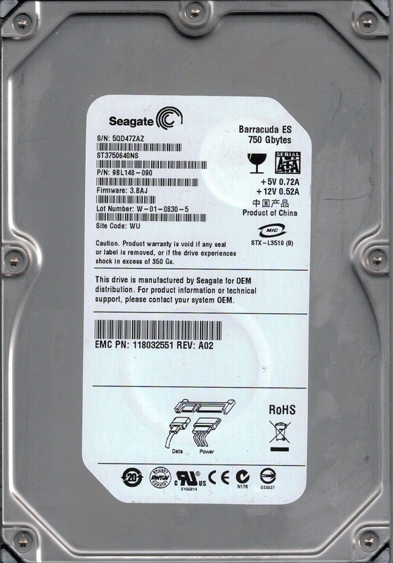 Seagate ST3750640NS P/N: 9BL148-090 F/W: 3.BAJ 750GB WU