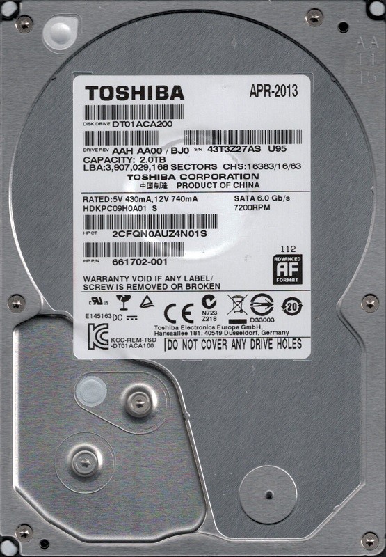 DT01ACA200 AAH AA00/BJ0 China Toshiba 2TB