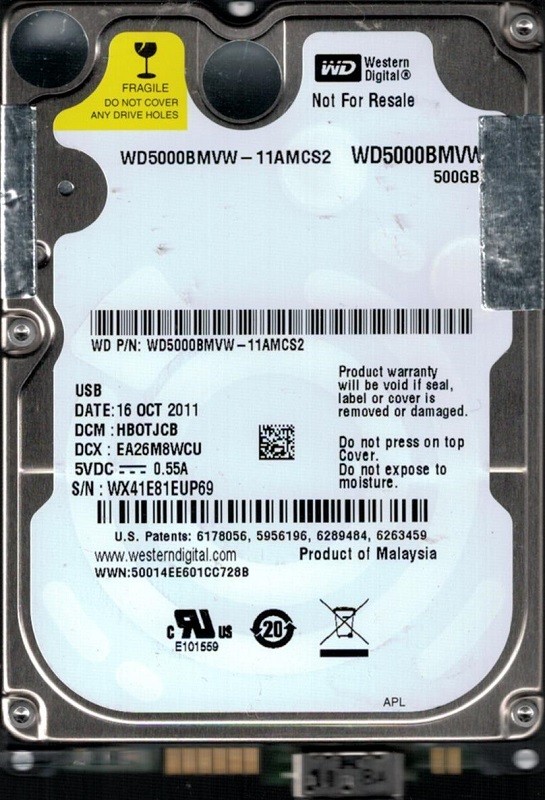Western Digital WD5000BMVW-11AMCS2 500GB USB 3.0 DCM: HBOTJCB
