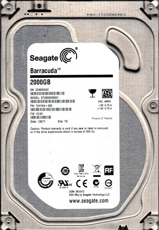 ST2000DM001 F/W: CC43 P/N: 1CH164-300 TK Z24 Seagate Barracuda 2TB