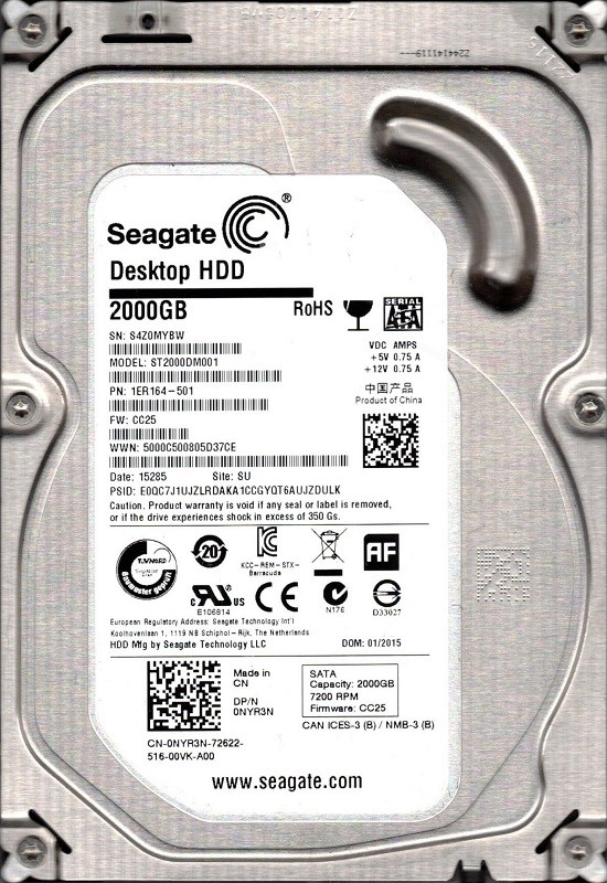 ST2000DM001 P/N: 1ER164-501 F/W: CC25 SU S4Z Seagate 2TB