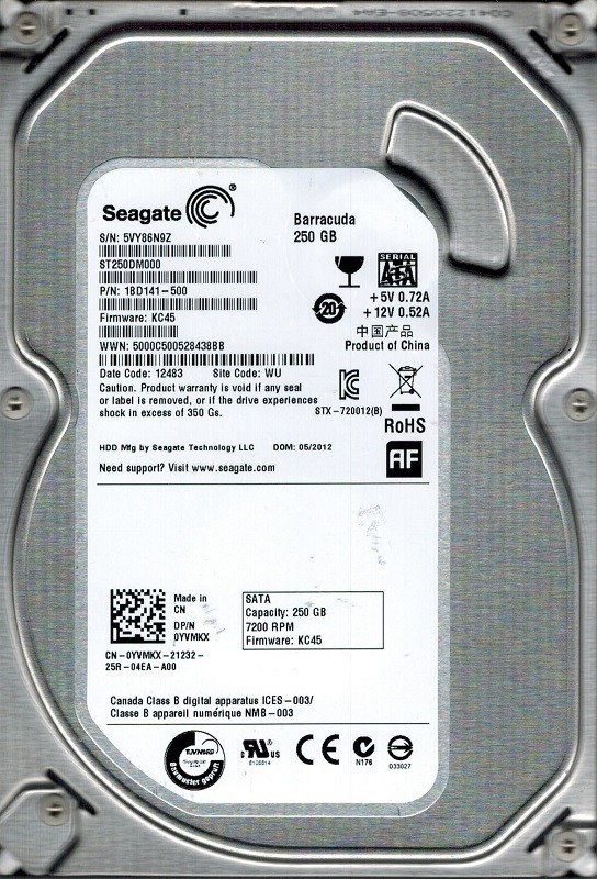 Seagate ST250DM000 P/N:1BD141-500 F/W: KC45 WU 250GB