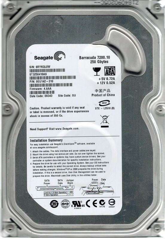 Seagate ST3250410AS P/N: 9EU142-310 F/W: 4.AAA 250GB SU