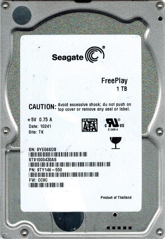 Seagate ST91000430AS P/N: 9TY146-550 F/W: CC9C 1TB TK
