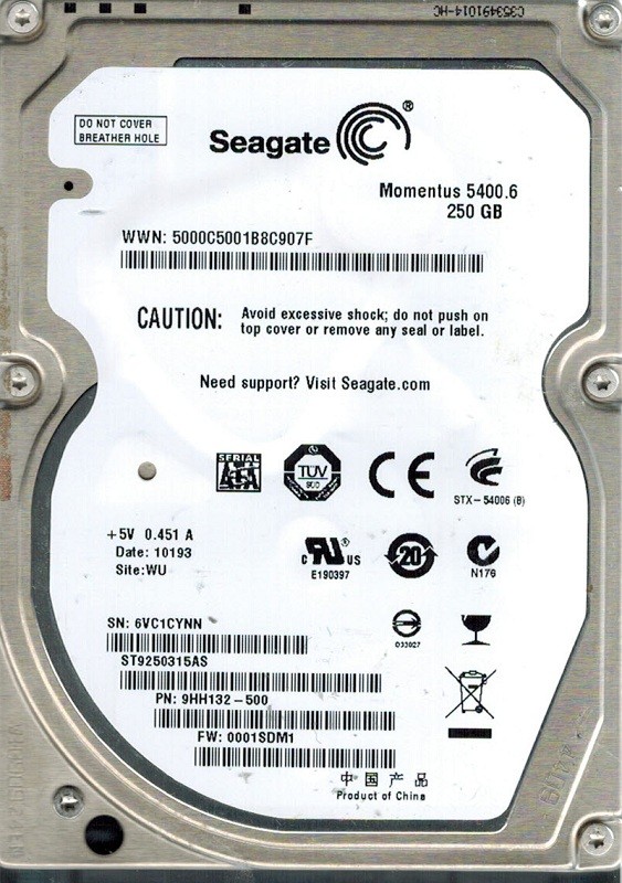 Seagate ST9250315AS P/N: 9HH132-500 F/W: 0001SDM1 250GB WU