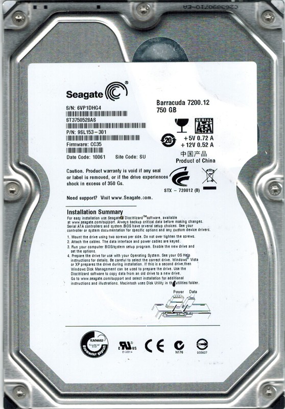 Seagate ST3750528AS P/N: 9SL153-301 750GB F/W: CC35 SU