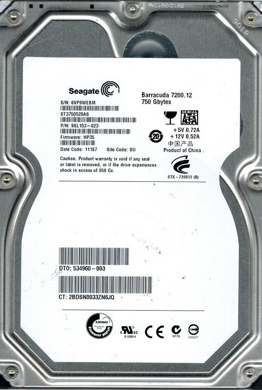 Seagate ST3750528AS P/N: 9SL153-023 F/W: HP35 750GB SU