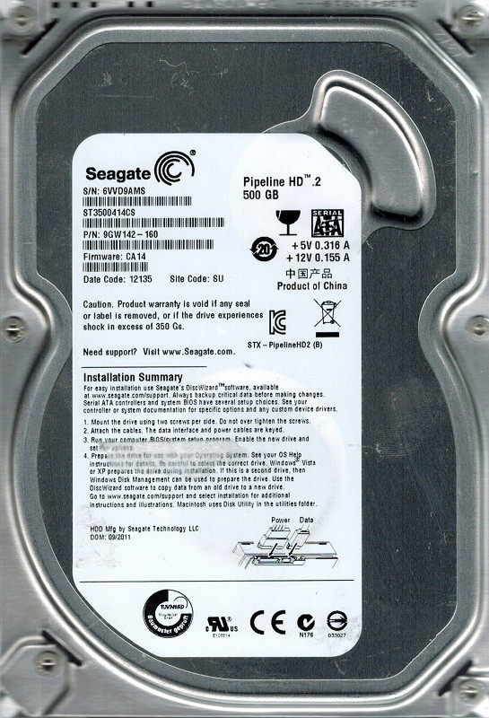 Seagate ST3500414CS P/N: 9GW142-160 500GB F/W: CA14 SU