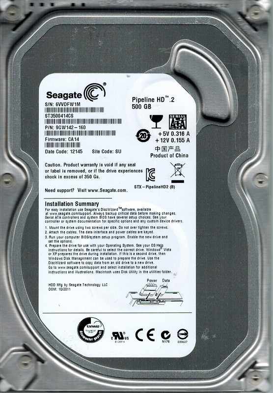 Seagate ST3500414CS P/N: 9GW142-160 F/W: CA14 500GB SU
