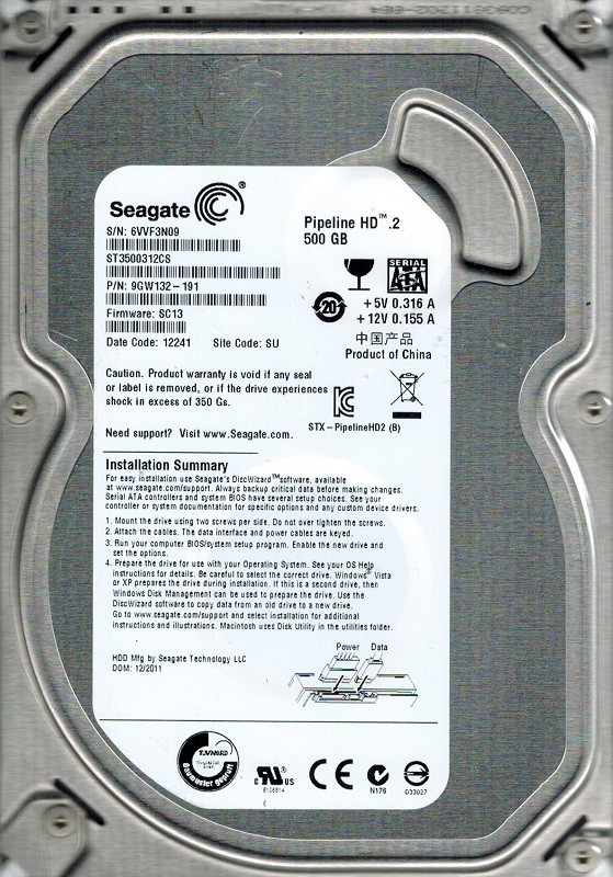 Seagate ST3500312CS F/W: SC13 P/N: 9GW132-191 SU 500GB