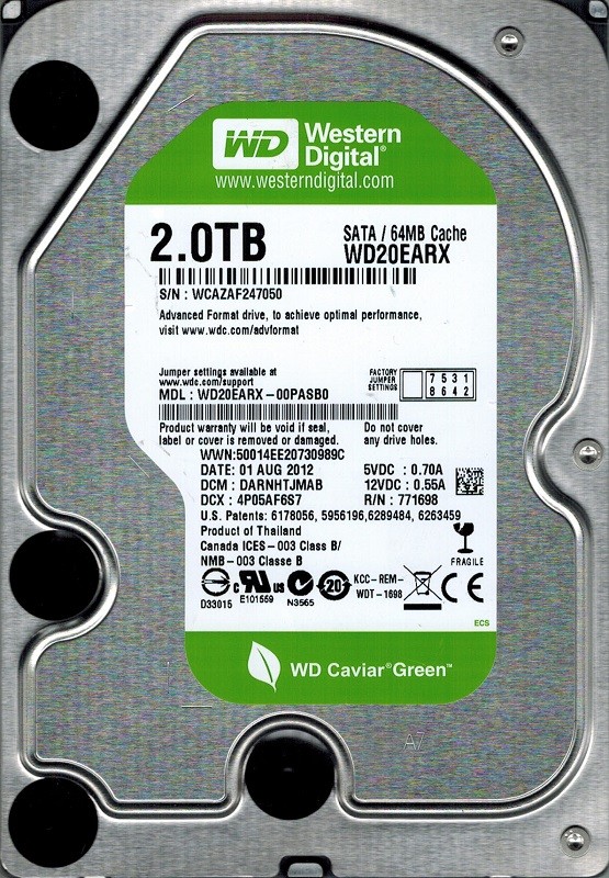 Western Digital WD20EARX-00PASB0 2TB DCM:DARNHTJMAB
