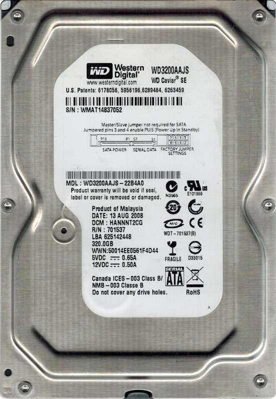 Western Digital WD3200AAJS-22B4A0 320GB DCM: HANNNT2CG