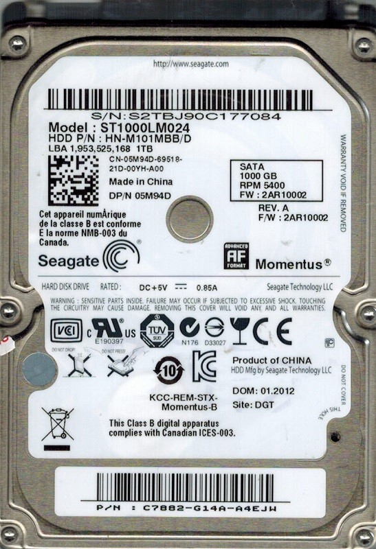 Seagate ST1000LM024 F/W: 2AR10002 P/N: HN-M101MBB/D 1TB Samsung