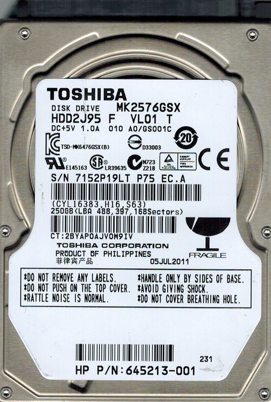 Toshiba MK2576GSX 250GB HDD2J95 F VL01 T