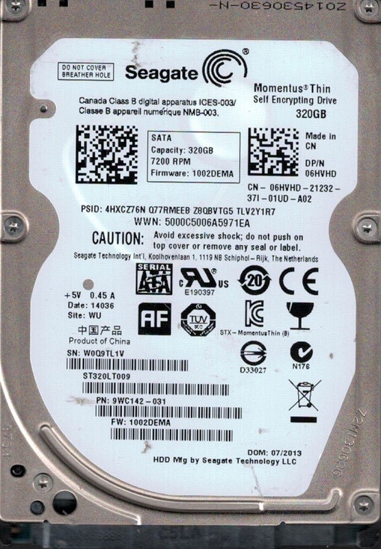 Seagate ST320LT009 P/N: 9WC142-031 F/W: 1002DEMA 320GB WU W0Q