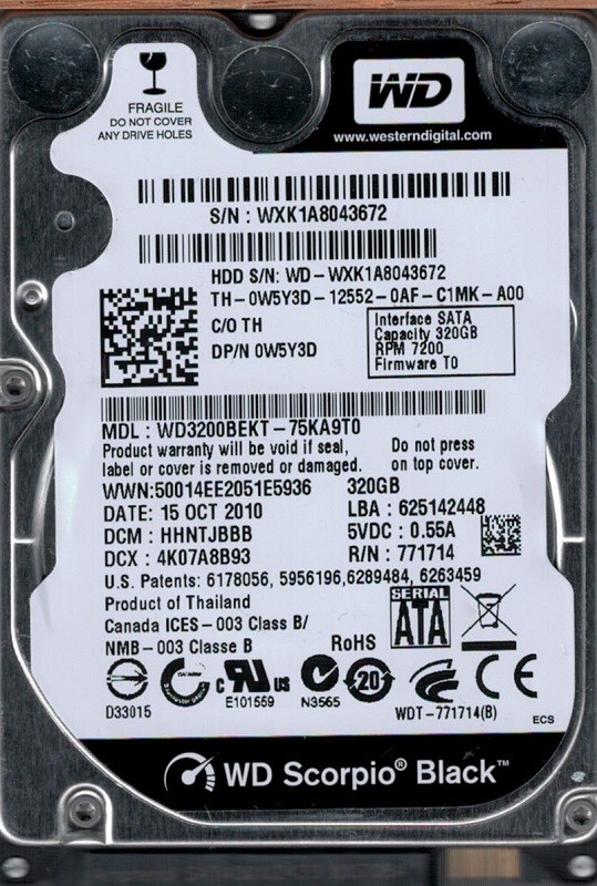 Western Digital WD3200BEKT-75KA9T0 320GB DCM: HHNTJBBB