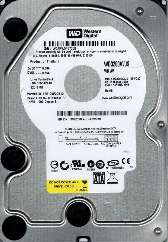 Western Digital WD3200AVJS-63WDA0 320GB DCM: HARNNTJMHN
