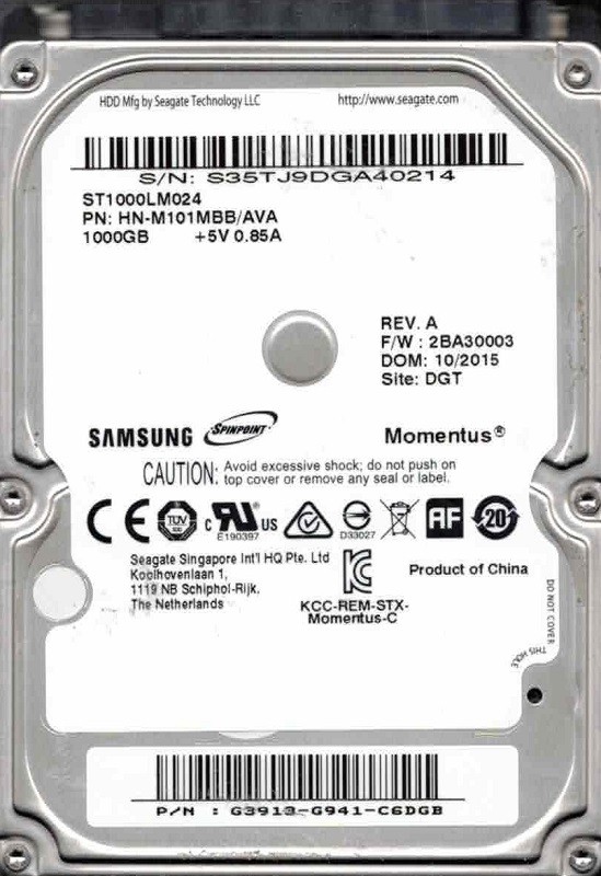 ST1000LM024 P/N: HN-M101MBB/AVA F/W: 2BA30003 10/2015 Samsung 1TB