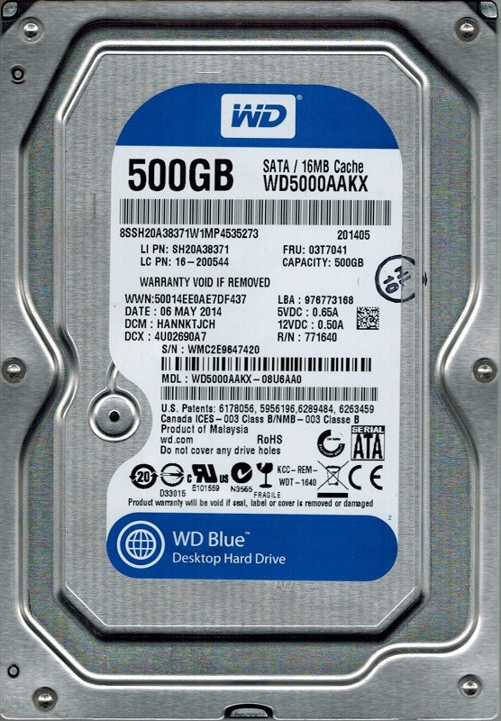 Western Digital WD5000AAKX-08U6AA0 DCM: HANNKTJCH 500GB