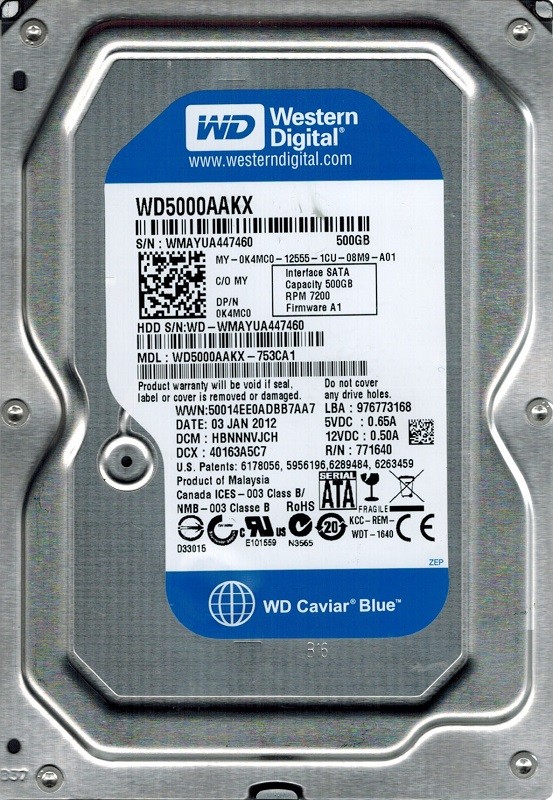 Western Digital WD5000AAKX-753CA1 500GB DCM: HBNNNVJCH
