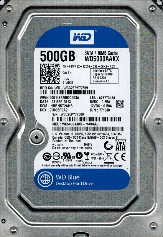 Western Digital WD5000AAKX-75U6AA0 500GB DCM: HHRNNT2AHB