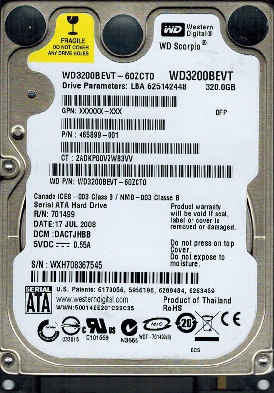 Western Digital WD3200BEVT-60ZCT0 320GB DCM: DACTJHBB