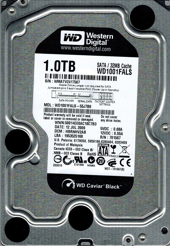 Western Digital WD1001FALS-55J7B0 1TB DCM: HBRNHV2AB