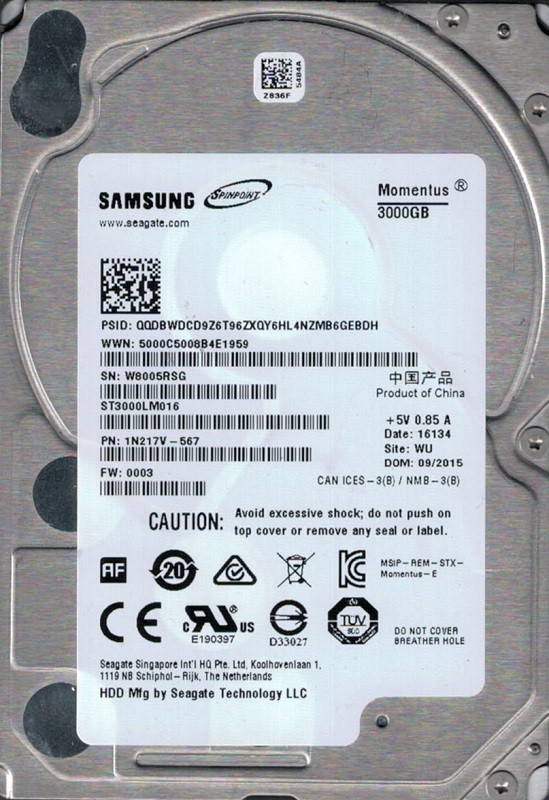 ST3000LM016 P/N: 1N217V-567 F/W: 0003 WU W80 Samsung 3TB